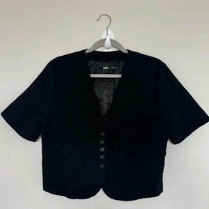 Zara Womens Blazer Black Short Sleeve